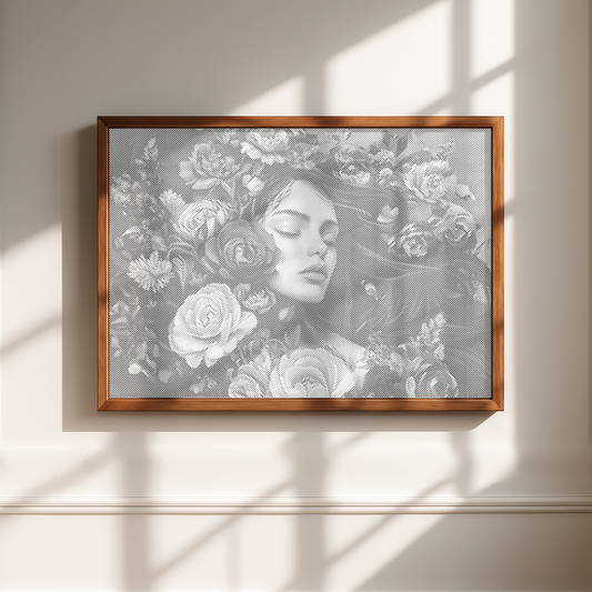 Woman in a Sea of Flowers Dot Painting Kit Scandinavian wall art 