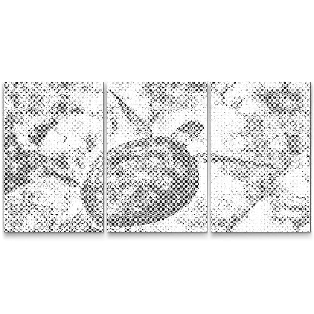 3-teiliges Dot Painting einer Schildkröte im Ozean – detailreiche Punktmalerei mit maritimem Flair