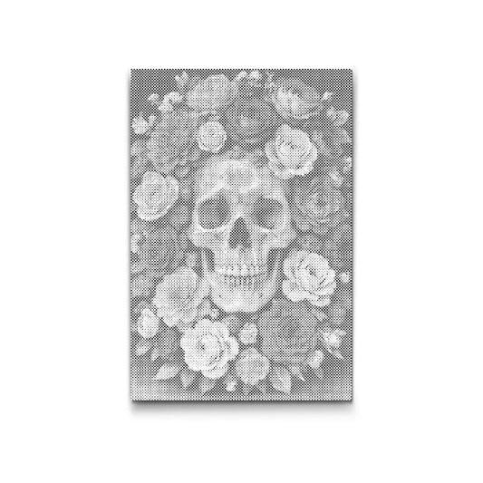 Dot Painting: Schädel im Rosenmeer – Totenkopf mit Blumen