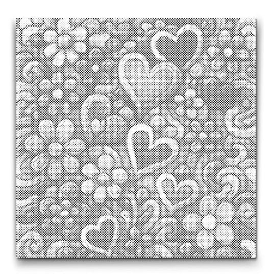 Dot Painting Muster mit Herzen und Blumen im Doodle-Stil