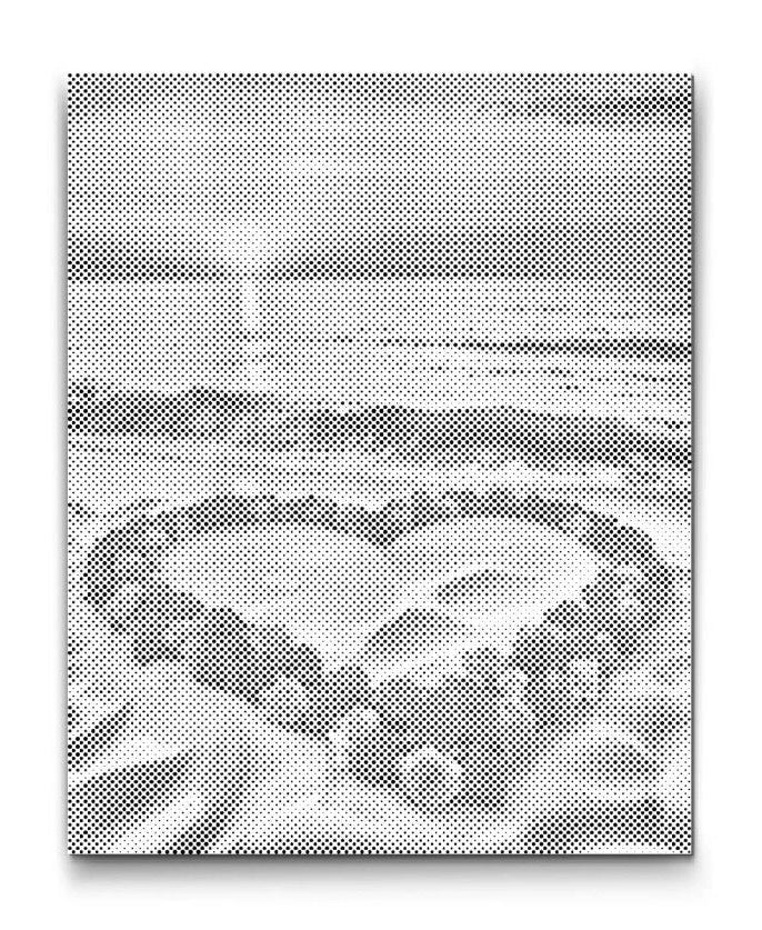 Dot Painting: Blumenherz im Sand am Strand mit Meer im Hintergrund