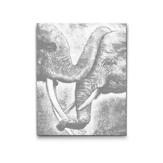 Punktmalerei Leinwand mit Elefantenköpfen und Stoßzähnen