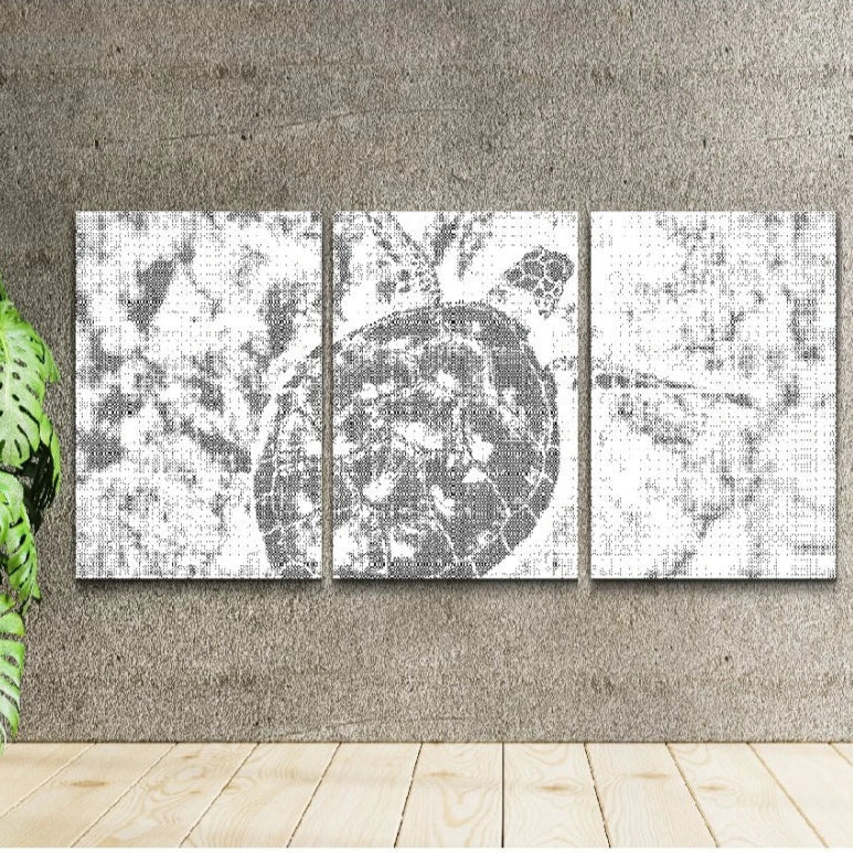 Schildkröte im Ozean – Dreiteiliges Dot Painting