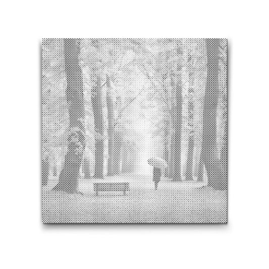 Dot Painting Herbstwald – Punktmalerei Motiv mit buntem Wald im Herbst