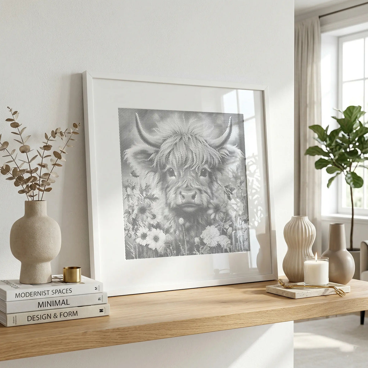 Highland Cow in Flower Field | Dot Painting Kit finished dot painting artwork