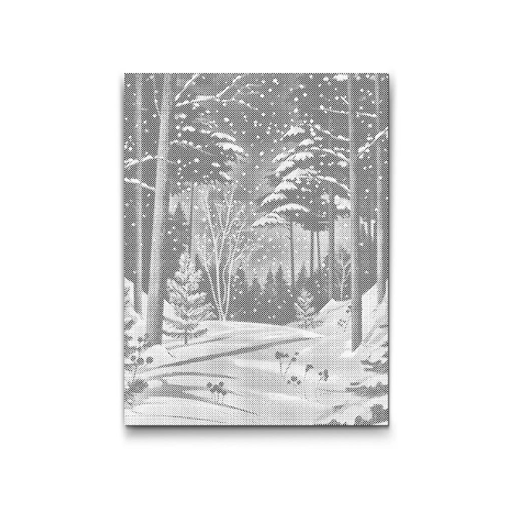 punktmalerei winterwald im schnee leinwand