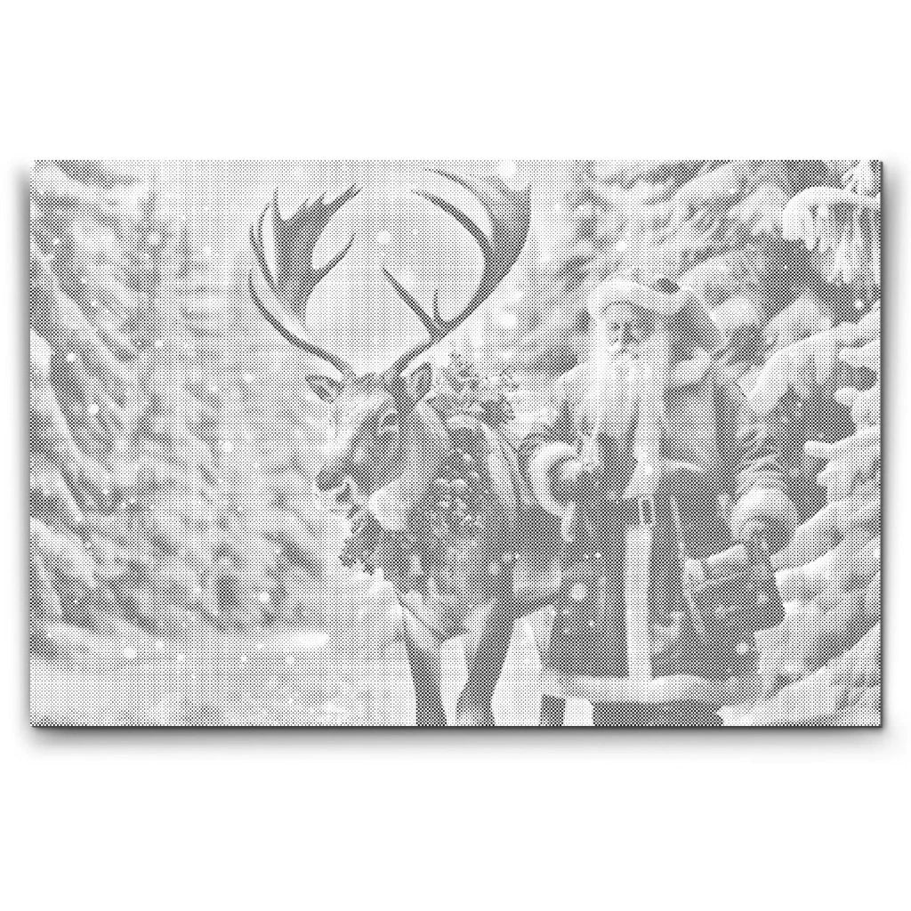 Father Christmas with Reindeer in a Snowy Forest | Dot Painting Kit finished dot painting artwork