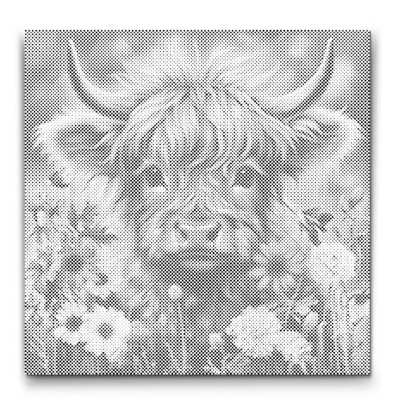 punktmalerei kuh im blumenfeld