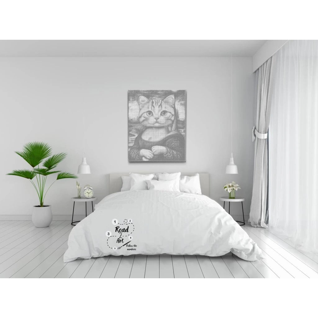 Mona Lisa Katze als schwarz weiss Dot Art Wandkunst