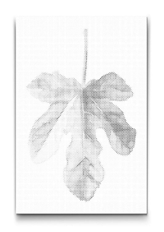 minimalistisches dot painting mit feigenblatt in schwarz weiss als moderne wandkunst