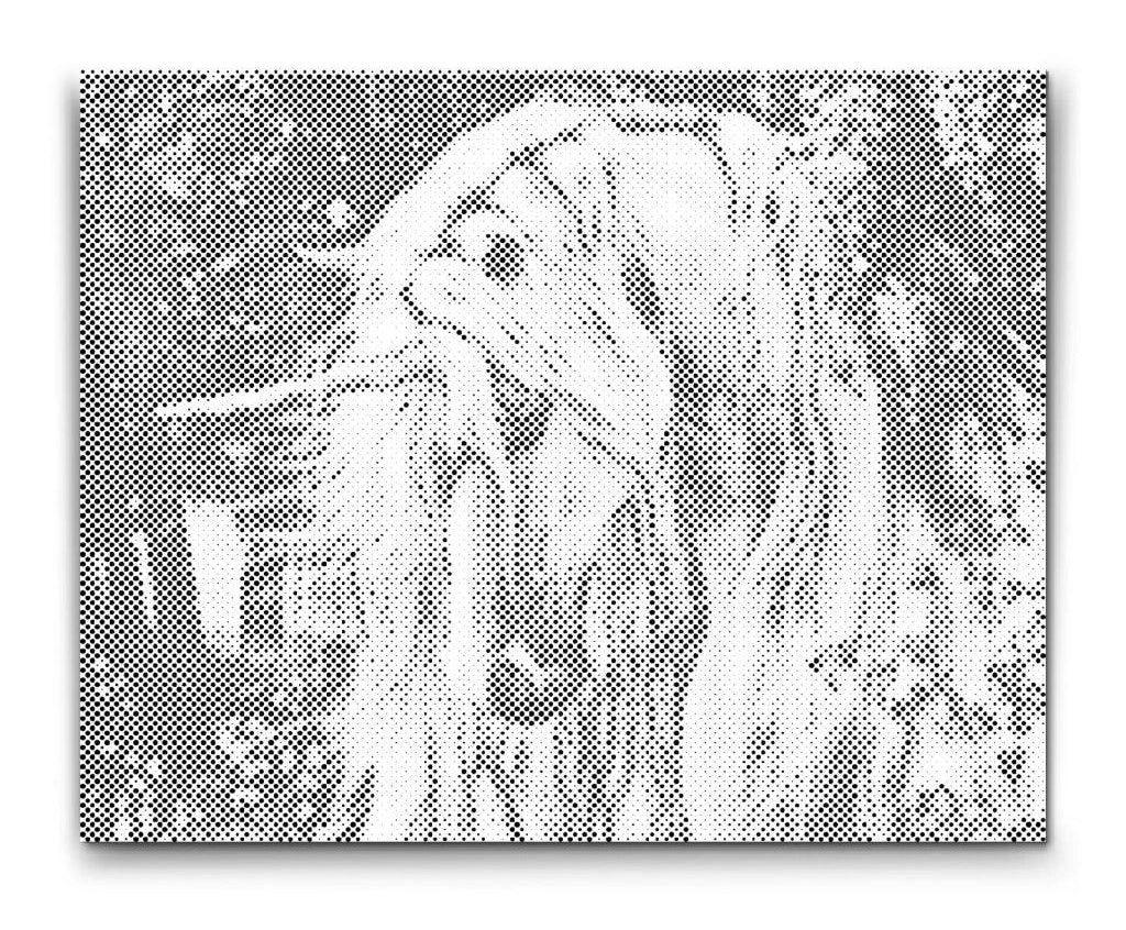 Dot Painting eines Einhorns mit fließender Mähne – magische Wandkunst im Fantasiestil