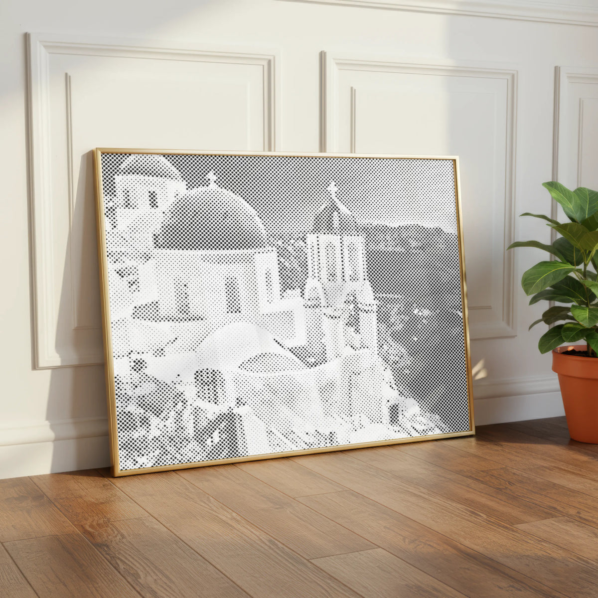 Santorini Domes by the Sea | Dot Painting Kit finished dot painting artwork