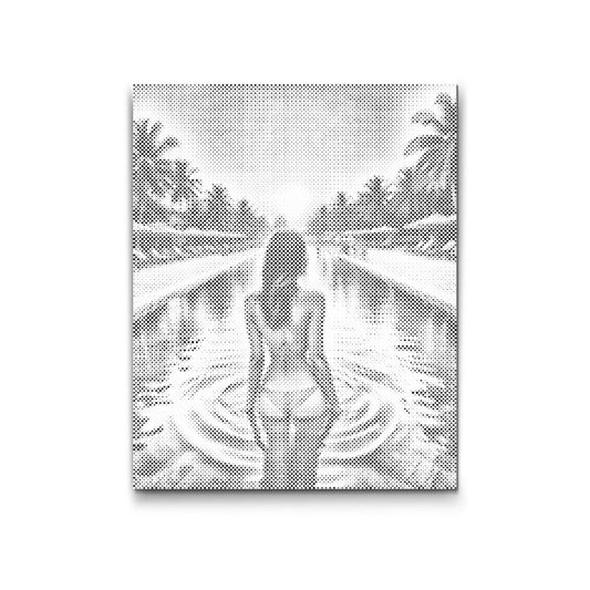 Dot Painting Strandmotiv mit Palmen und Sonnenuntergang