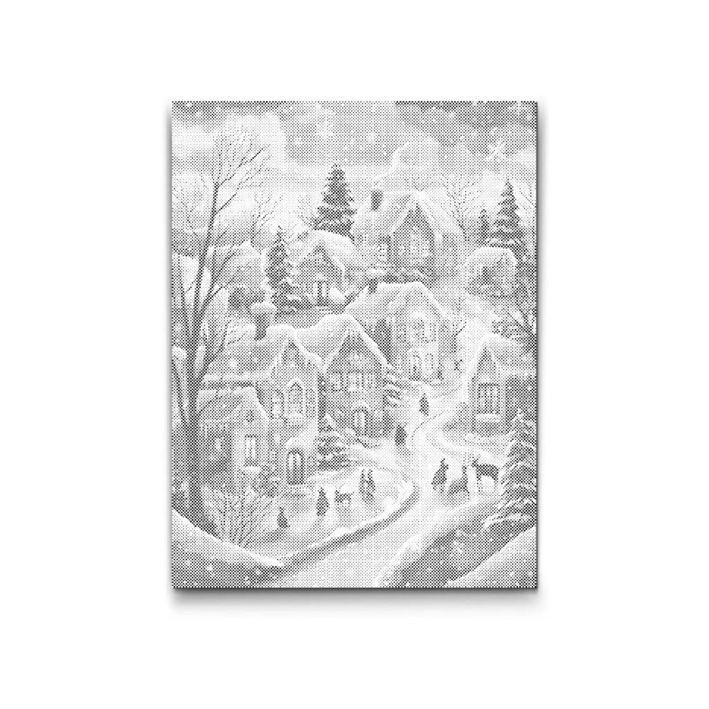 punktmalerei winterdorf im schnee vorlage