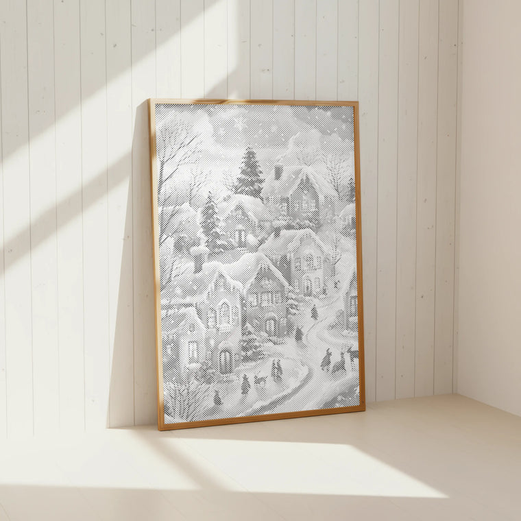 Winter Village in Snow dot painting kit