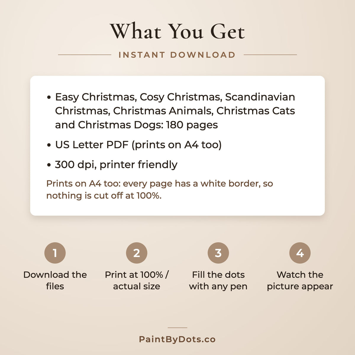 Download files in the Complete Christmas Collection dot painting bundle and how to print them (dot painting)
