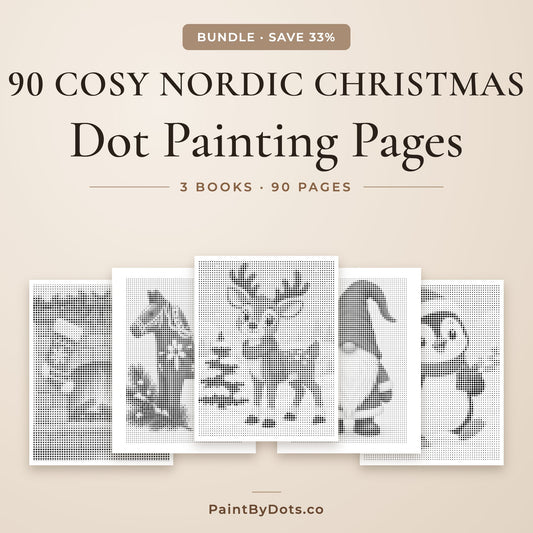 Cosy Nordic Christmas dot painting bundle with 90 printable pages from 3 books