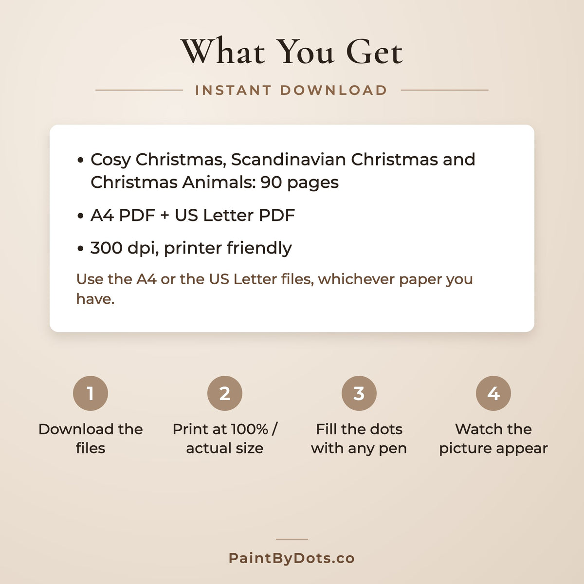 Download files in the Cosy Nordic Christmas dot painting bundle and how to print them (dot painting)