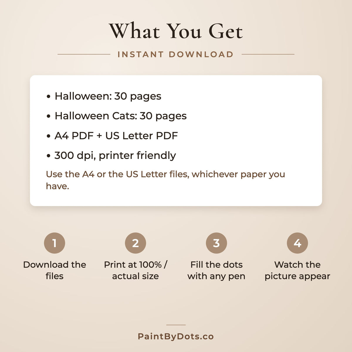 Download files in the Halloween dot painting bundle and how to print them (dot painting)