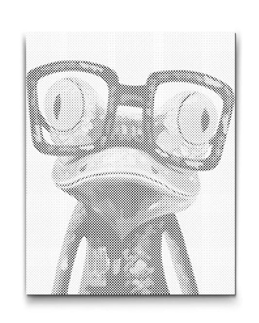 Dot Painting eines Froschs mit großer Brille – humorvolle und moderne Wandkunst mit verspieltem Charakter