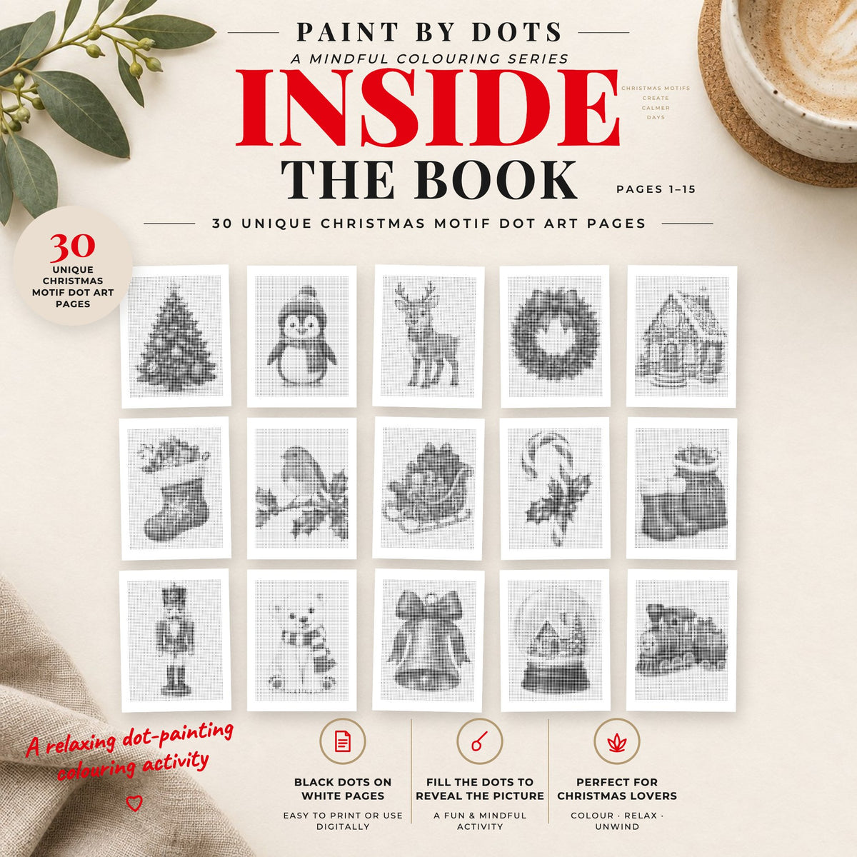 Preview of Easy Christmas printable dot painting designs, pages 1 to 15