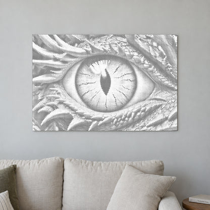 Dot-painting canvas “Dragon Eye”, displayed on a light wall in a softly lit room.