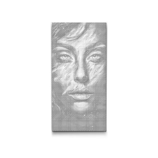 Monochromes Dot Painting Porträt einer Frau in Schwarz-Weiß