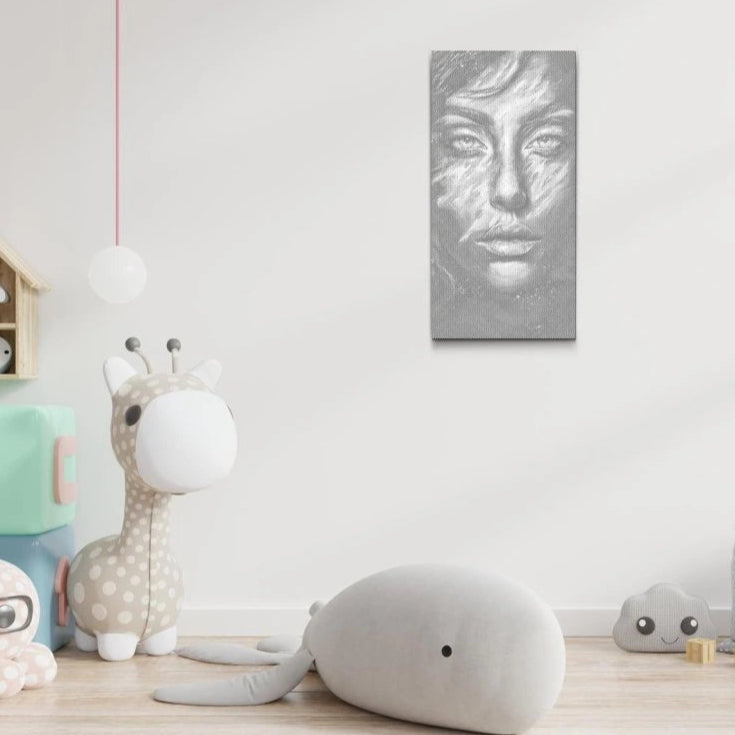 Punktmalerei-Kunstwerk „Gesichter der Stille“ mit ruhigem Ausdruck