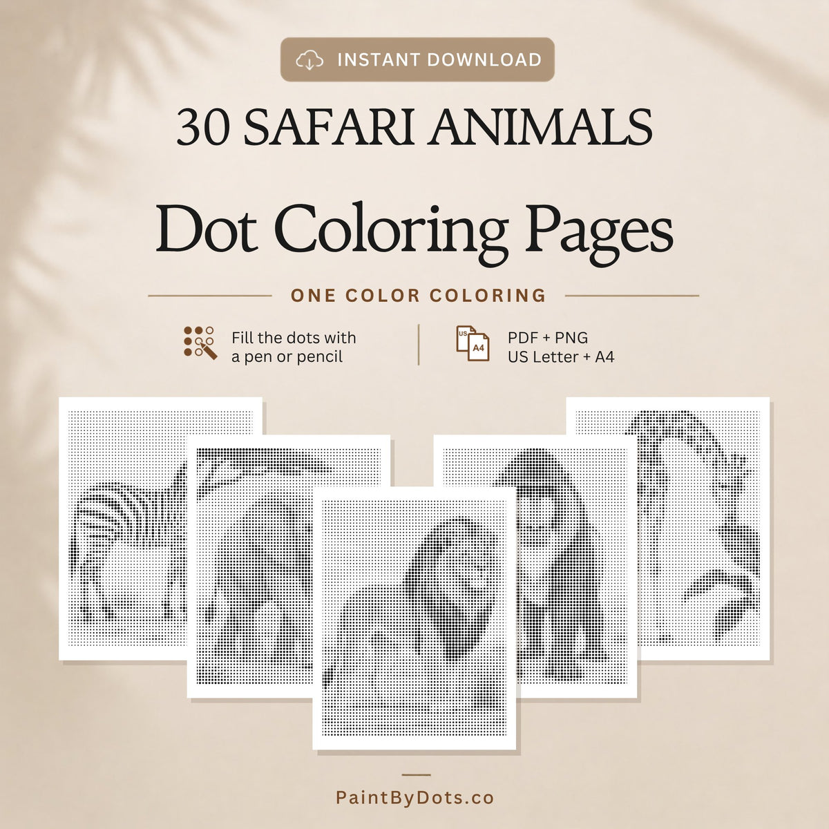Safari Animals dot painting digital download with 30 printable pages (dot painting)