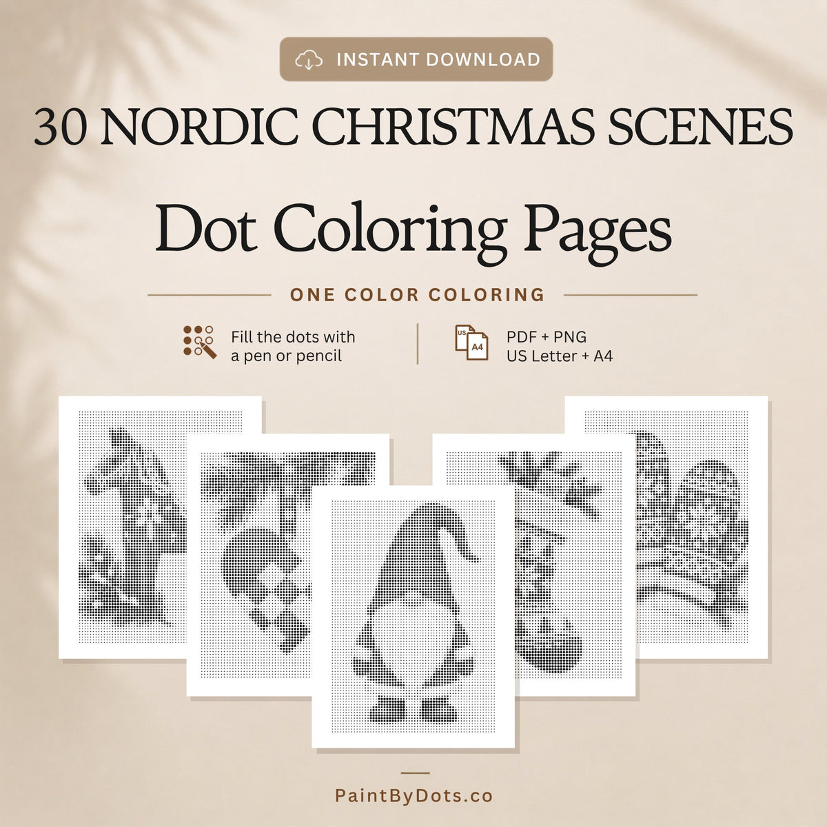 Scandinavian Christmas dot painting digital download with 30 printable pages (dot painting)