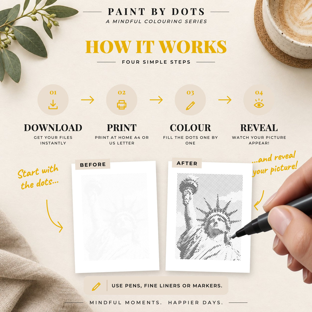 How to download, print and fill the circles in the World Monuments dot painting book